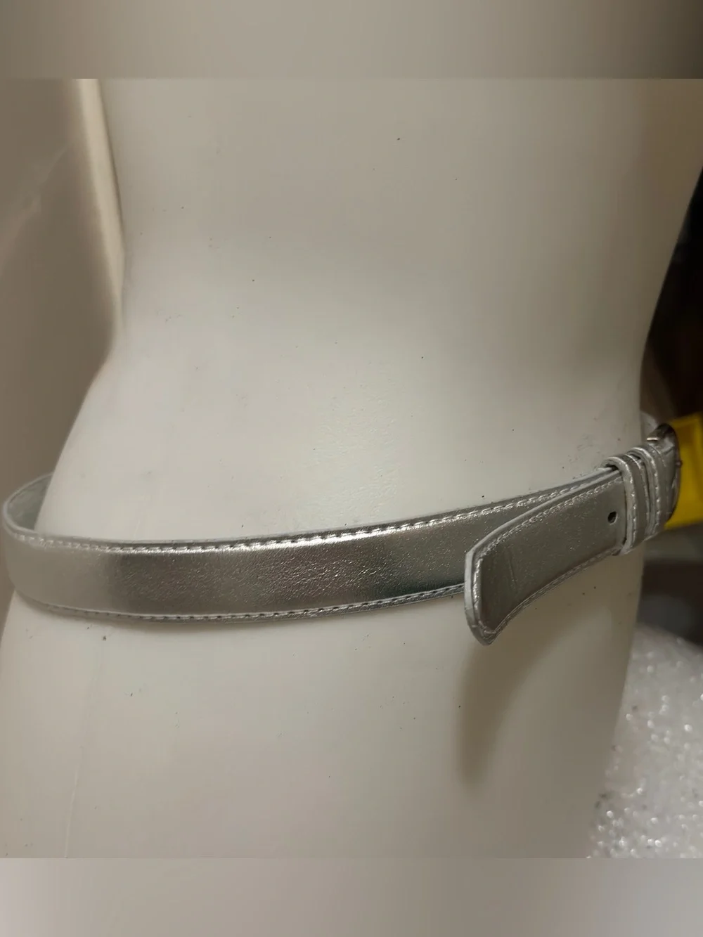 Genuine Leather Metallic Silver Skinny Belt Silver Tone Buckle 1” x 40”